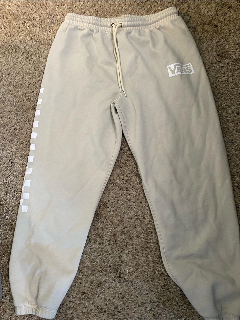 Vans Men’s Cream Logo Joggers with Checker Stripe